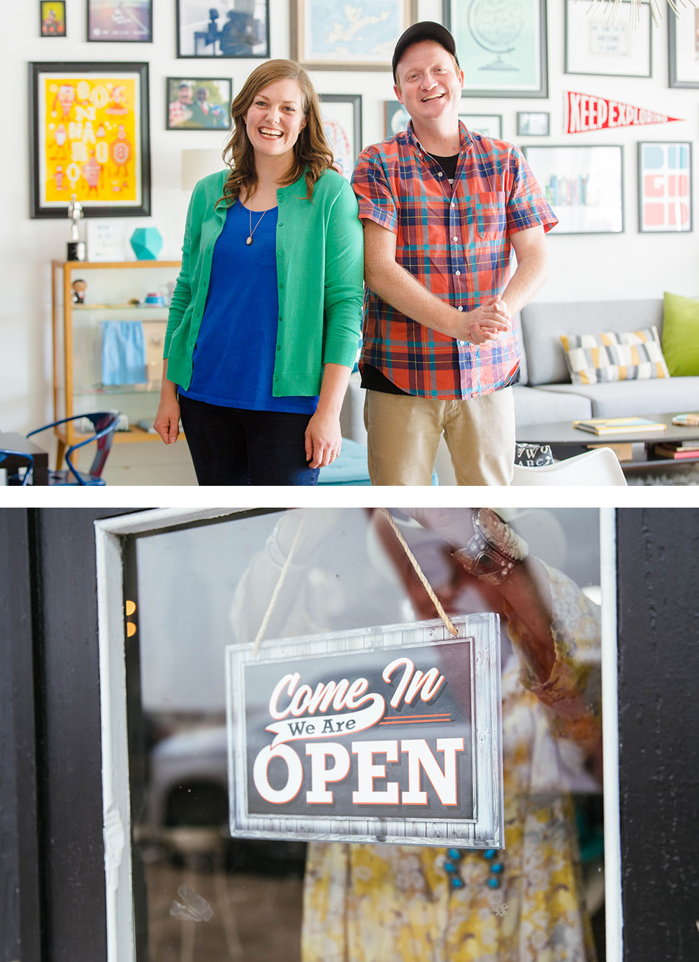 A collage of business-related photos, including a 