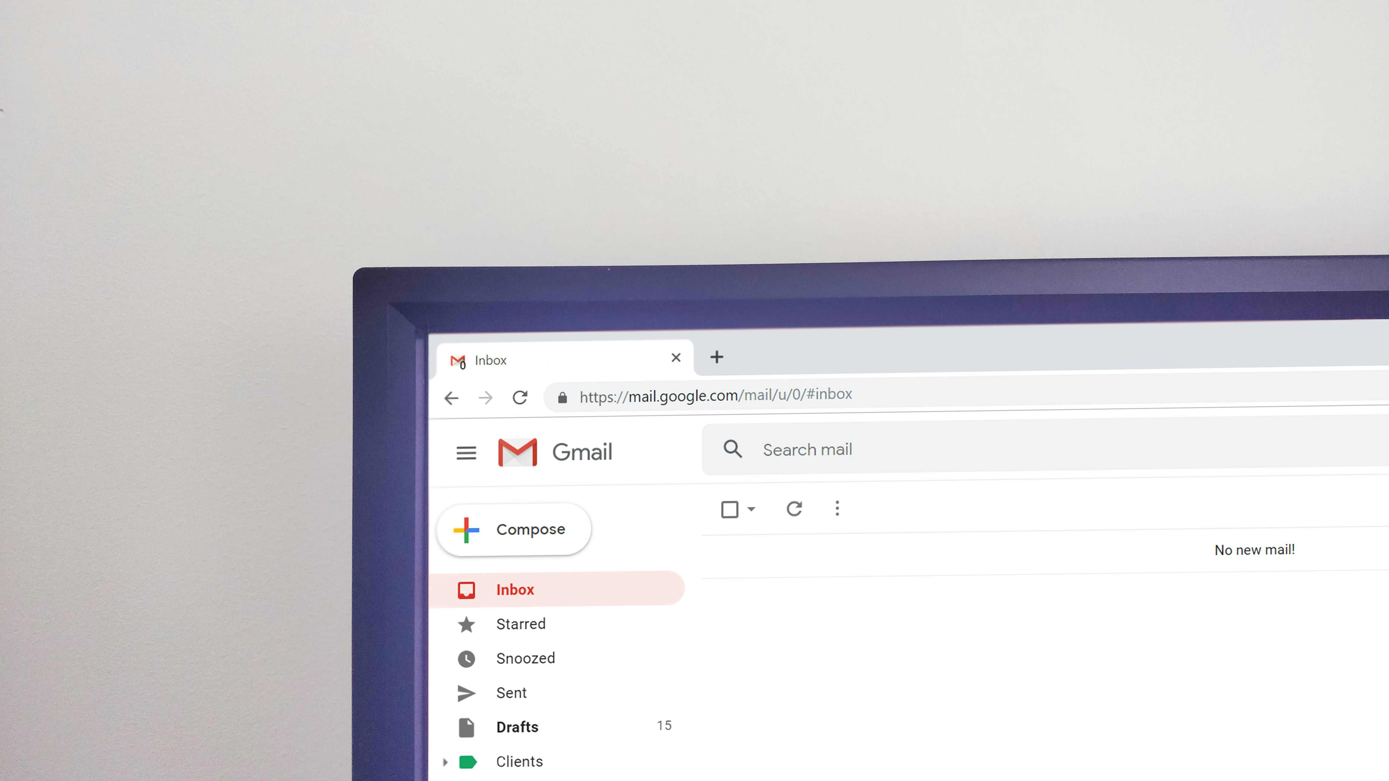 Computer screen showing email